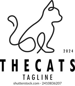 Minimalist cats drawing set. Cat doodles in abstract hand drawn style, black and white line art vector illustration.