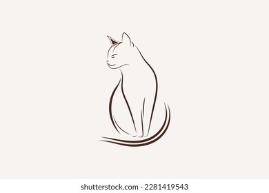 Minimalist cats drawing set. Hand drawn style, black line art vector illustration. Editable Outline Cat icon isolated on white background.