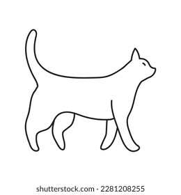 Minimalist cats hand drawn illustration. Cat doodles in abstract hand drawn style, black and white line art vector illustration.