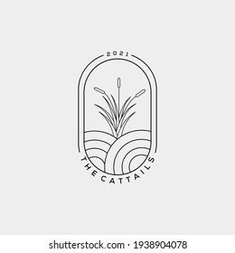 minimalist cattail or reed line art logo vector illustration design. cattail outline symbol