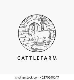 Minimalist cattle farm logo line art illustration template design