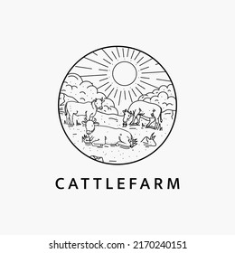 Minimalist cattle farm logo line art illustration template design