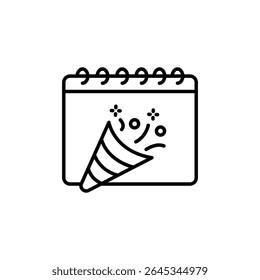 Minimalist Celebration Calendar Icon With Party Horn And Confetti