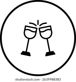 Minimalist celebratory cheers illustration with two wine glasses in black and white