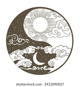 Minimalistische Celestis The Sun The Moon Tarot Karten Schild Symbol Symbol Logo 