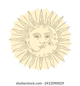 Minimalist Celestial The Sun The Moon Tarot Cards Sign Symbol Icon Logo 