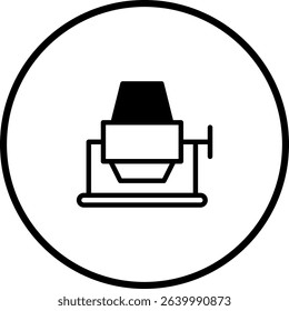 Minimalist Cement Mixer Icon for Construction and Industry Representation in Black and White