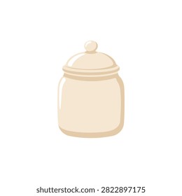 Minimalist ceramic kitchen jar with a lid in a neutral beige color isolated on a white background, for home organization, and food storage