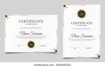 Minimalist certificate of achievement border template design. Award, diploma. Vector illustration