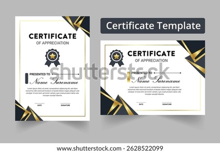 Minimalist certificate of achievement border template design. Award, diploma. Vector illustration set
