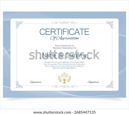 Minimalist certificate of appreciation border template. Award diploma. Certificate or diploma retro design template stock illustration 