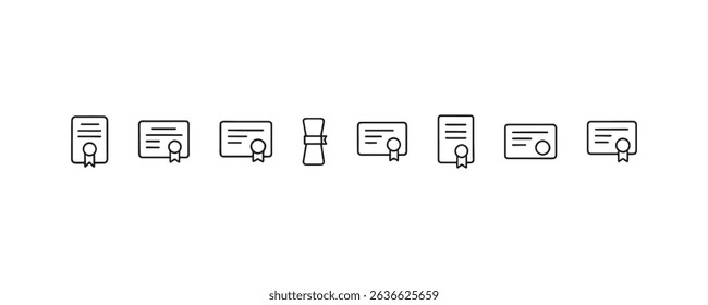 Minimalist certificate and diploma icons set with award ribbons in black and white.