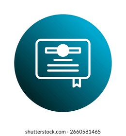 Minimalist certificate icon design on gradient blue circle background, clean simple design illustration