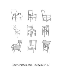 Minimalist Chair Set icon design, furniture logo collection inspiration design template, suitable for your company