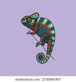 Camaleão Minimalista em Fundo Violeta