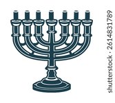 Minimalist Chanukiah Vector Illustration authentic Menorah – Seven-branched temple menorah with a sturdy base