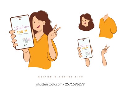 Minimalist Character Design Showcasing Gratitude to Subscribers - Vector Illustration