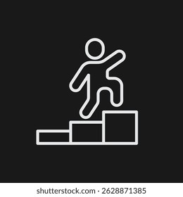 Icono minimalista del carácter en pasos del bloque, silueta geométrica simple del arte de la línea blanca y negra 