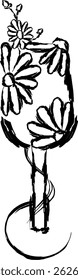 A minimalist, charming hand-drawn glass cup filled with flowers is perfect for spring designs, lifestyle graphics, planner stickers, greeting cards, or feminine printables. It is great for tea time