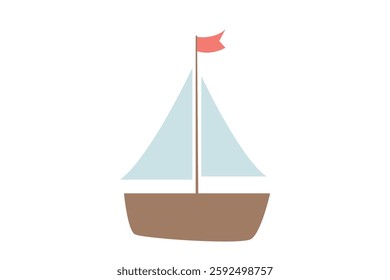 A minimalist and charming sailboat illustration with a red flag and soft pastel tones, perfect for nautical-themed designs and children decor. 