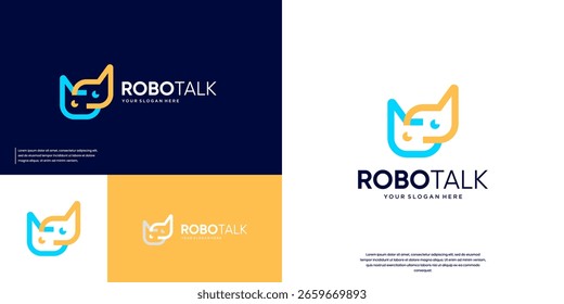 Logotipo minimalista de la burbuja del chat con la forma de la cabeza del robot, tecnología abstracta, Diseño gráfico del Vector.