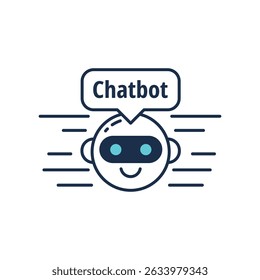 Minimalist Chatbot Illustration Featuring Smiley Face, Digital Speech Bubble, and Glowing Blue Eyes