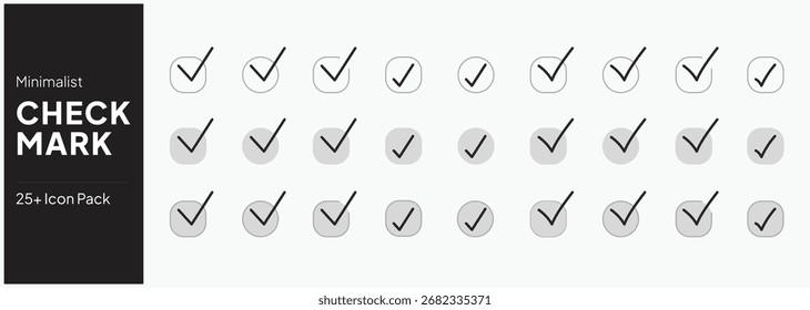 Minimalist check mark checkbox icon set. Modern, unique vector design with clean lines and versatile style for approval, confirm, checklist, UI, business, and web projects.
