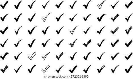 Grade de marca de verificação minimalista com ícones delineados para testes de atenção, reconhecimento de padrões, contraste visual, design de interface do usuário e conceitos de interface digital