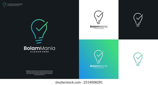 Minimalist check mark and light bulb logo icon design inspiration