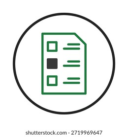 Um design minimalista de lista de verificação representa o gerenciamento da produtividade e das tarefas. O gráfico apresenta um papel estilizado com caixas de verificação e linhas, dentro de um quadro circular limpo enfatizando o