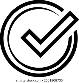 Minimalist checkmark logo inside a circle thin outline symbol design