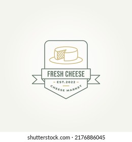 Minimalist Cheese Line Art Badge Logo Template Vector Illustration Design. Simple Sliced ​​cheese On Plate Emblem Logo Ideas