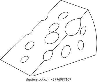 Minimalist cheese outline vector illustration featuring a clean and modern line art design. This dairy food icon is ideal for restaurant menus, food packaging, grocery stores, dairy product branding, cooking applications, nutrition projects, websites, mobile apps, and user interface designs. Isolated on a white background with scalable vector quality and editable strokes.