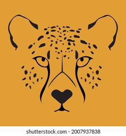 Minimalist Cheetah Icon. Drawing of Cheetah's face portrait. Vector, Illustration (Acinonyx jubatus)