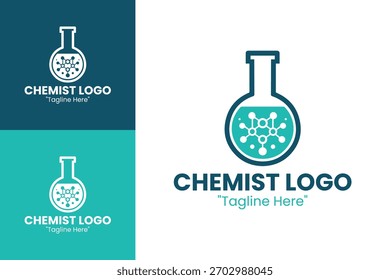 Minimalist chemical identity built from geometric lab elements suitable for professional scientific branding.