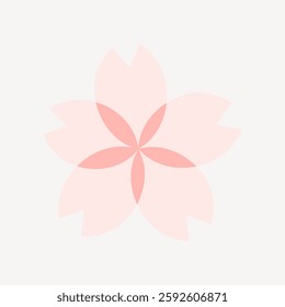 Minimalist cherry blossom design with soft pink petals. Simple cherry blossom art, highlighting petals. Elegant cherry blossom illustration. Isolated vector illustration.