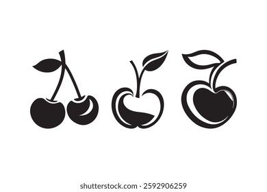 Minimalist Cherry Icon Collection in Black Silhouette Style