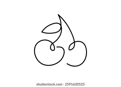 Minimalist cherry illustration with continuous lines, simple design suitable for logo or icon.