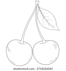 Arte minimalista de la línea de la cereza aislado en fondo transparente