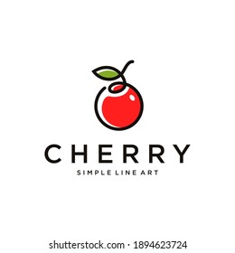 Minimalist Cherry Logo Design With Line Art Style Color Vector