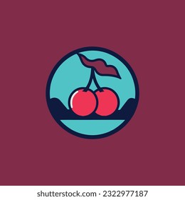 Diseño minimalista de logotipo de cereza con estilo de arte de línea de color Vector
