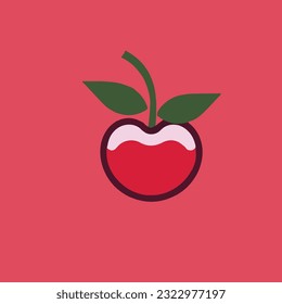 Minimalist Cherry logo design with line art style color Vector