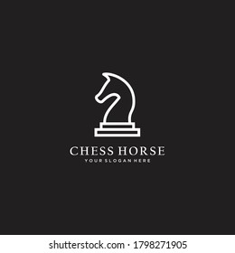 Minimalist Chess Knight Horse Stallion line art logo design