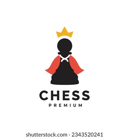 Minimalist chess vector icon logo, pawn silhouette with crown suitable for chess match