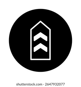 Ilustração em divisa minimalista dentro do círculo, simbolizando movimento para cima, direção e progressão em um plano de fundo preto e branco elegante