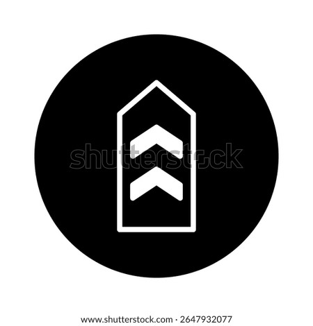 Minimalist chevron illustration within circle, symbolizing upward movement, direction, and progression on a sleek black and white background
