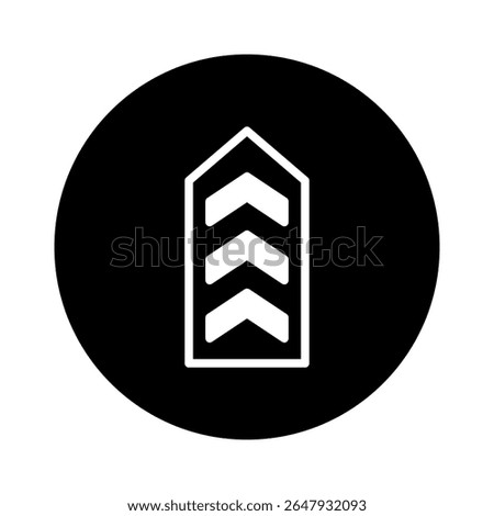 Minimalist chevron vector icon in black circle design featuring an arrow design suitable for mobile apps