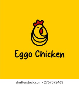 Minimalist chicken and egg logo design. Creative monoline icon representing poultry farm, organic eggs, or fried chicken restaurant branding