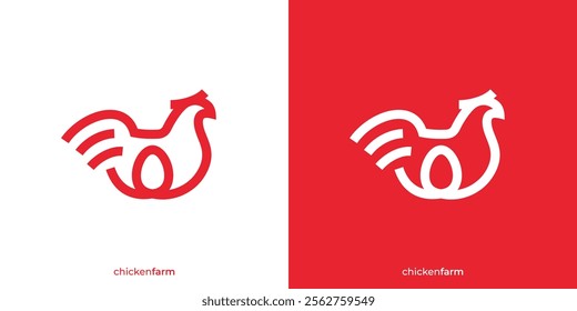 Minimalist Chicken Farm Logo. Hen and Egg Icon Graphic. Livestock Logo Design Template.