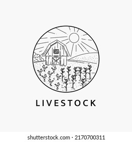 Minimalist chicken farm logo line art illustration template design